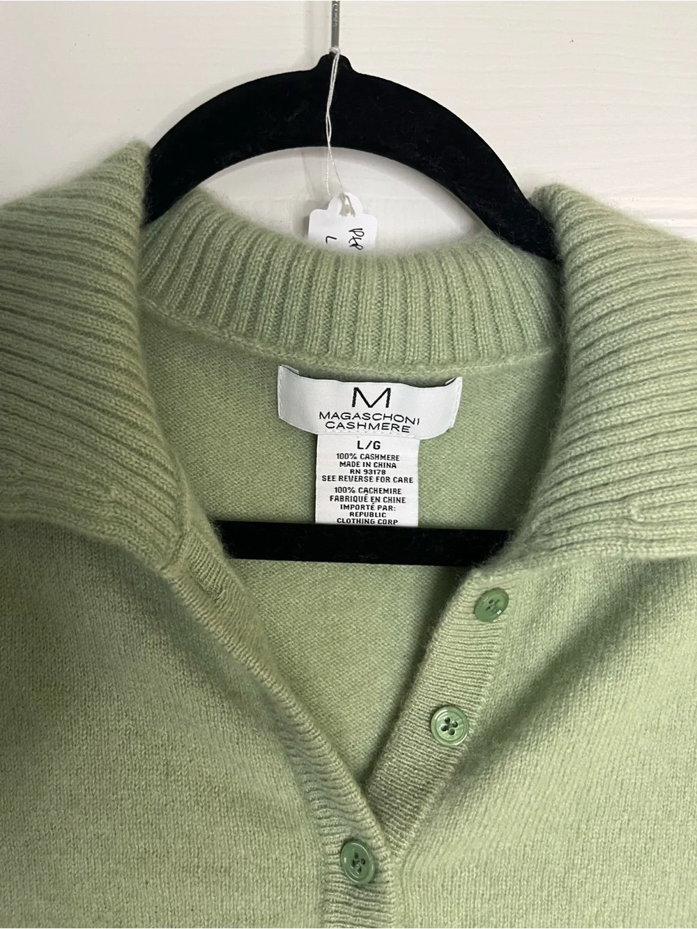 Magaschoni 100% Cashmere Short-Sleeve Polo V-Neck Sweater in Sage Green